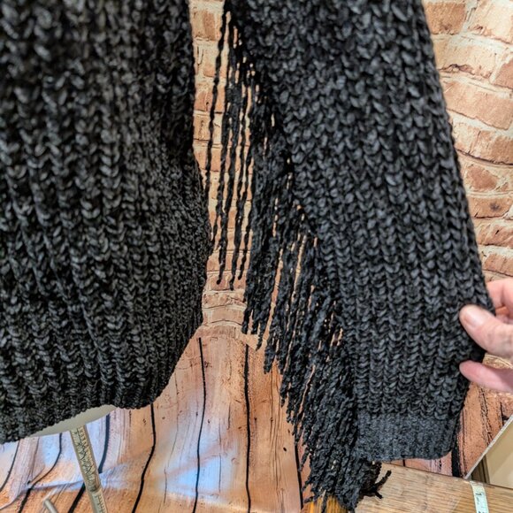Black Knit Sweater with Fringe Size Small - Picture 3 of 10